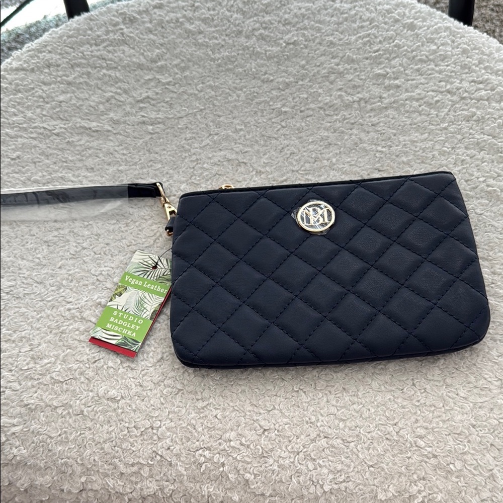 Navy Quilted Leather Wristlet
